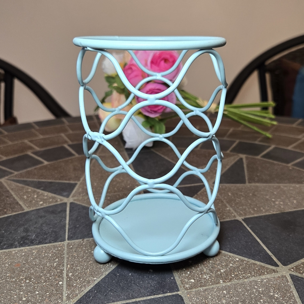 Aqua Blue Metal Candle Holder
